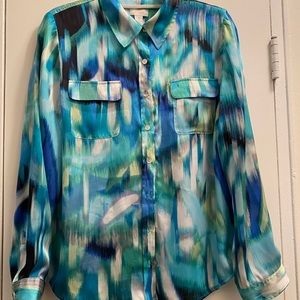Chico's shirt to blouse button front Blue Green